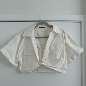 Zara stretch linen wrap top